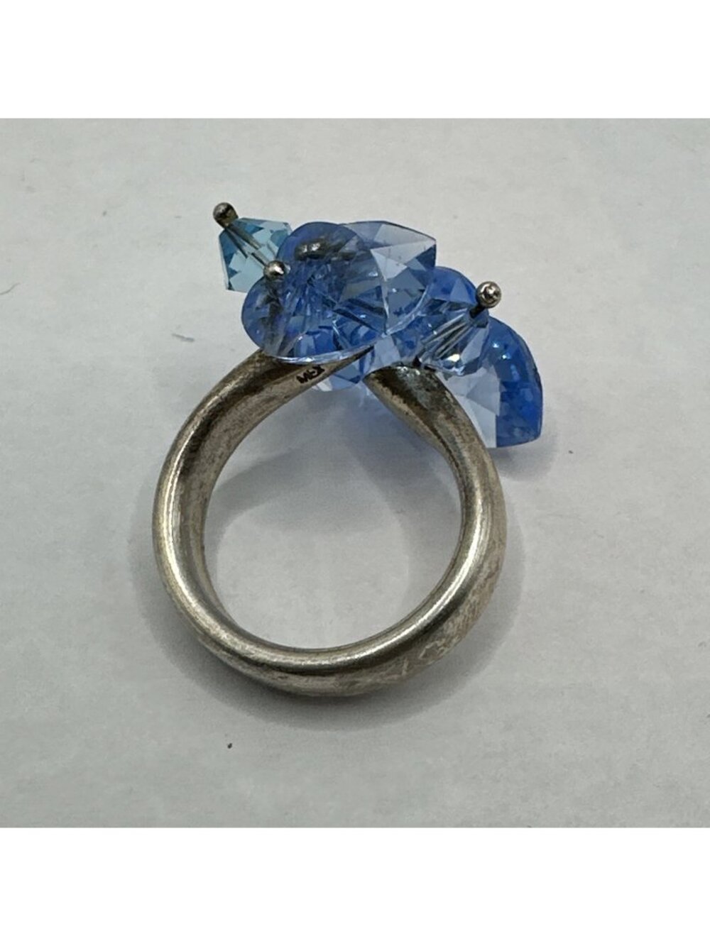 Unique Ring Handcrafted Artisan Mexico 925 Blu Crystal Faceted Heart Cluster S 8